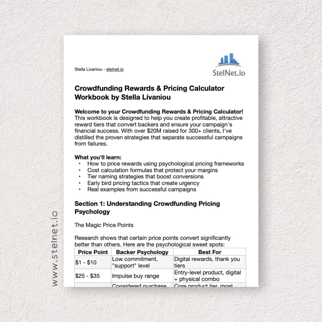 crowdfunding rewards workbook